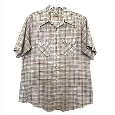 Vintage Mens Dee Cee Brand Plaid Shirt Size Large Pearl Snap Button Short Sleeve • $19.99
