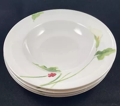 Mikasa Optima Classic Calla China Rim Soup Bowls 9in Discontinued Set Of 4 • $28