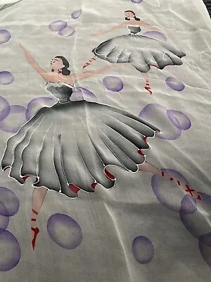 Hand Painted Ballet Dancers Pure Silk Hand Rolled Sheer Scarf Japan Vintage • $49.95