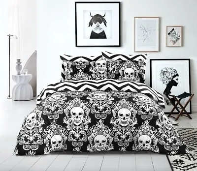 £20.99 • Buy Halloween Baroque Gothic Skull Black Duvet Cover Bedding Sets Double King Size