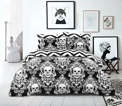 Halloween Baroque Gothic Skull Black Duvet Cover Bedding Sets Double King Size • £19.99