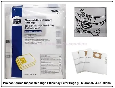 Project Source Disposable High Efficiency Filter Bags (3) Micron 97 4-8 Gallons • $10.49