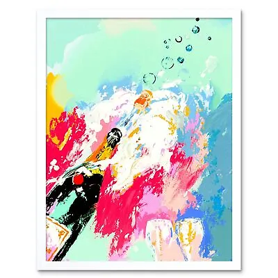 Painting Champagne Bottle Plume Fizz Cork Pop Fizzy Bubbles Framed Art Print • £26.99