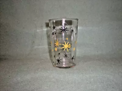 Vintage 4-1/2  Retro Sour Cream Jelly Glass Atomic Starburst Yellow Black • $9.95