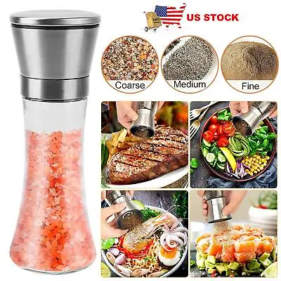 Premium Stainless Steel Salt And Pepper Grinder Shaker Mill Vintage Glass Bottle • $12.99