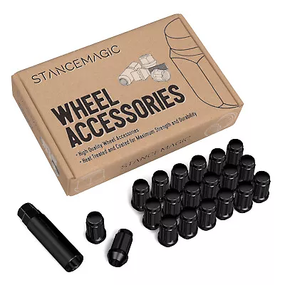 20pc 12x1.25 Lug Nuts | Black Cone Seat | Long Spline Closed End | Includes Key • $20.39