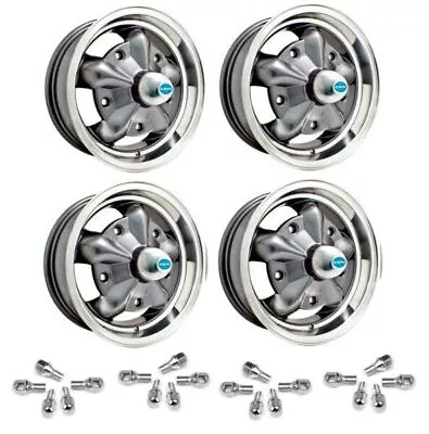 Set Of 4 15  X 5  Vw Bug 5 Lug Anthracite Empi Torque Star Wheels & Lugs • $881.95