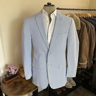 Mens 42L Jos A Bank Cotton Seersucker Slim Fit Blazer Sport Coat Striped Summer • $94.99