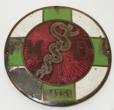 Antique 1925 MD Doctor PORCELAIN Tag Topper Badge Caduceus AMA American Medical • $69.99