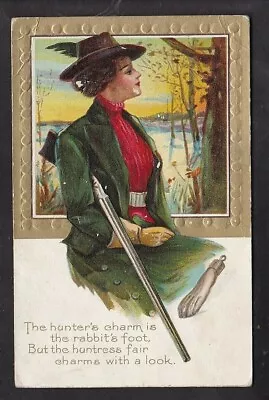 The Hunter's Charm Is The Rabbit's Foot (lady Hunter With Shotgun & Rabbits Foot • $7.99