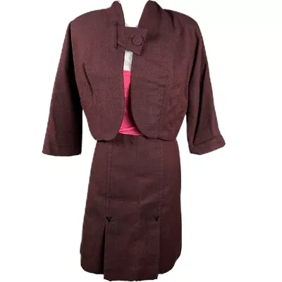 50s Black & Red Weave Hand Made Bolero Jacket Skirt Suit Set Mad Men • $125