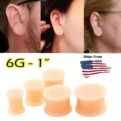 Pair Silicone Skin Flesh Tone Double Flared Ear Plugs Retainer Hider 6G-1  USA • $2.15