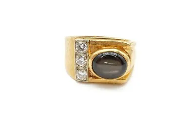 14k Yellow Gold Black Star Sapphire Diamond Mens Ring Size 9.25 • $799.99