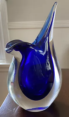 Vintage MCM Small Formia Vetri Di Murano Art Glass Teardrop Blue Vase • $49.99