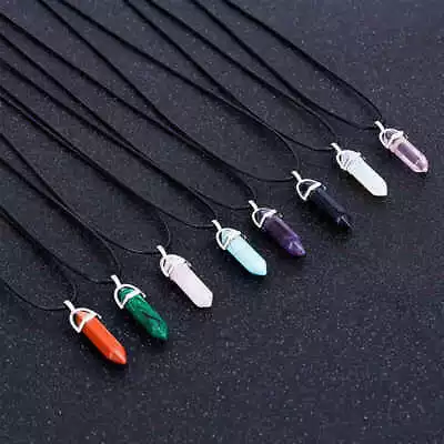 5Pcs AAA Natural Quartz Crystal Energy Point Wand Pendant Necklace Silver Plated • $8.05