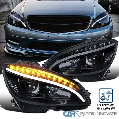 Fit 2008-2011 Benz W204 C-Class Black Smoke Projector Headlights LED Signal Lamp • $398.95