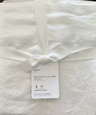 $150 • Buy Pottery Barn Belgian Flax Linen Queen Sheet Set In White