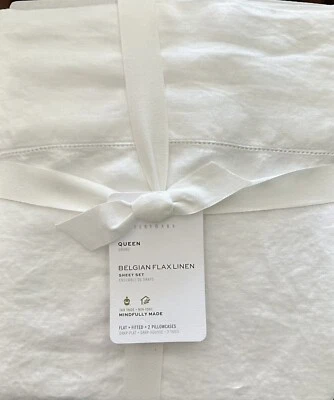 $150 • Buy Pottery Barn Belgian Flax Linen Queen Sheet Set In White