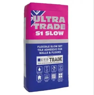 Ultra Trade Slow Set Flexible S1 Tile Adhesive Grey - 20kg Bag Plus 1/2 OPEN BAG • £10