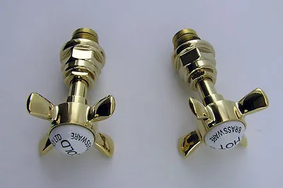 VICTORIAN STYLE CROSS HEADS REPLACEMENT BASIN SINK TAP CONVERSION KIT Gold • £96.99