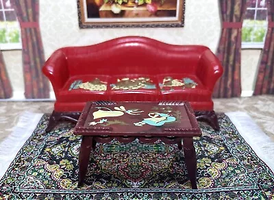 Renwal SOFA COFFEE TABLE W/ RUG Vintage Tin Dollhouse Furniture Plastic 1:16  • $14.99