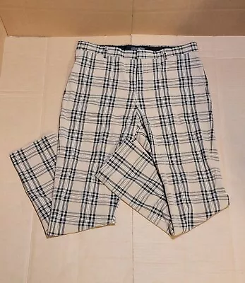 H&M Pants Mens 34 Brown Plaid Skinny Fit Stretch Chino Khaki Casual Preppy • $20