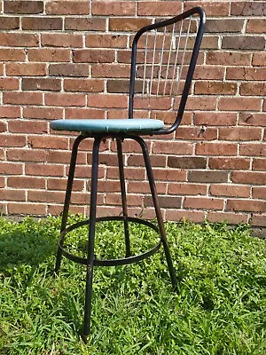 Mid Century Modern Atomic 3' Swivel Chair Backrest Bar Stool Aqua Turquoise MCM • $149.99