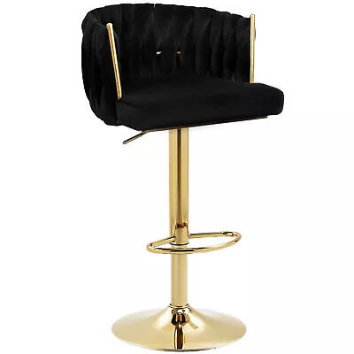 Bar Stools Velvet Woven Back 360° Swivel Adjustable Height Upholstered&Metal Leg • $89.99