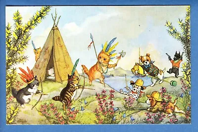 Cowboys And Indians Cats Kittens Dogs Puppies Molly Brett Artist PC P1306 • £3.95