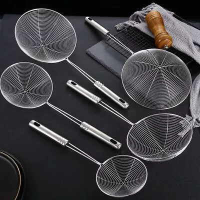 £6.05 • Buy 1x Frying Colander Oil Pot Strainer Ladle Skimmer Oval Fine Mesh Stainless-Steel