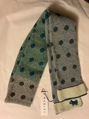 NEW With TAGS Wooly RADLEY SPOT SCARF BLUE With PIN BROCH And VERY LARGE DOG • £40