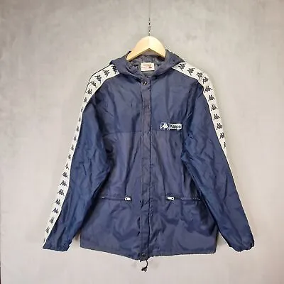 Kappa Jacket Mens Large EU 46  Blue Taped Sleeves Windbreaker Lightweight • £19.99