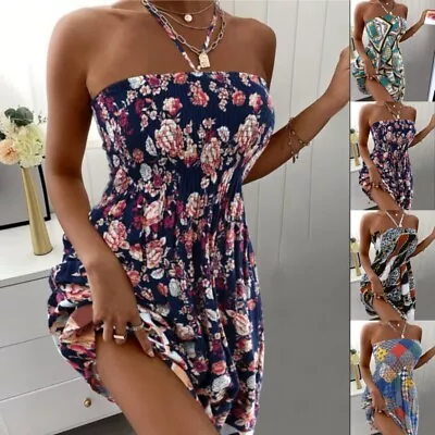 UK Womens Floral Printed Cami Ruffle Dress Ladies Boho Maxi One Shoulder Dresses • £10.19