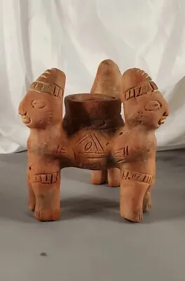 VTG 90's Terracotta Clay Mayan Aztec Planter Mexican Folk Art Figurine Signed • $19.50