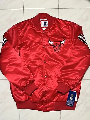 Starter Chicago Bulls Pick & Roll Red Satin Varsity Full Snap Jacket Men L New • $93.50