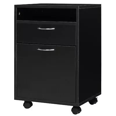 2-Drawer Office Home Storage Cabinet W/Open Shelf Metal Handles 4 Wheels • £36.94