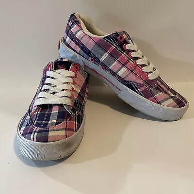 $17.99 • Buy POLO Ralph Lauren Women's Pink Plaid Canvas Tennis Shoe Sneakers  Size 7.5 M