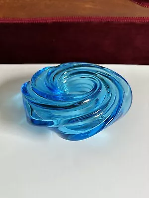 Heavy 8” Murano Vistosi Italy Blue Swirl Glass Sculpture 2014 Candle Holder • $27.99