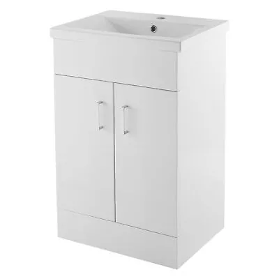 Gloss White 500mm Two Door Vanity Unit & Resin Basin Sink • £127.95