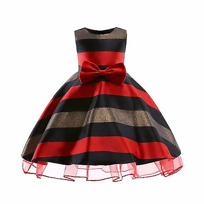 Stripe Girl Dress Princess Pageant Wedding Birthday Party Bridesmaid Kid Dresses • $13.99