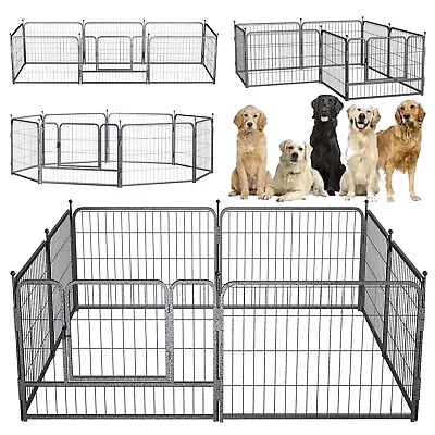 Pet Play Run Cage Dog Puppy Pen Rabbit Guinea Pig Black Metal Enclosure 8 Panels • £45.70