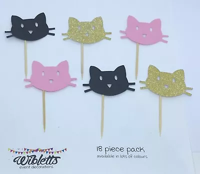 Cute Kitty Cat Pussycat Theme Black Pink Gold Paper Card Cake Cupcake Toppers  • $13.70