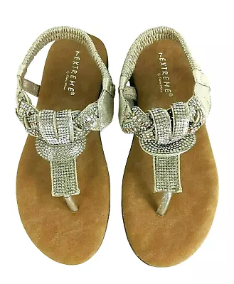 EXTREME By Eddie Marc  Womens Size 7  Gold Metallic Zen Rhinestone Thong Sandals • £19.22