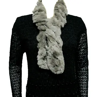 REAL FUR RABBIT BOA SCARF Loop Wrap 46 Inch Long Light Grey Soft And Warm • $15.99