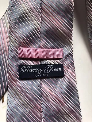 Racing Green Pure Silk Classic Tie Blue/pink/white Stripe  • £5.95