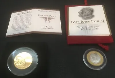 2003 Polish 25 Anniver. Pope John Paul II & 2001 Vatican City 1000 Lire -2 Coin • $44.95