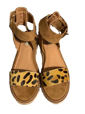 £19.95 • Buy Womens Brown Leopard Print Two Part Flatform Sandals