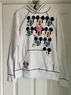 Disney Store Mickey & Minnie Mouse Faces Ladies Medium White Hoodie. NWT. • £11.99