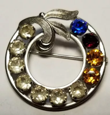 Van Dell / Sterling Silver Vintage Multi-color Rhinestone / Brooch  • $15