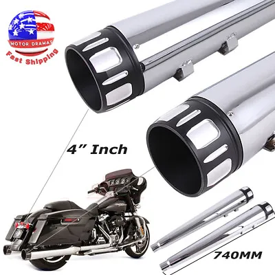 4  Megaphone Exhaust Pipes Mufflers Slip-On For Harley Road Street Electra Glide • $128.95